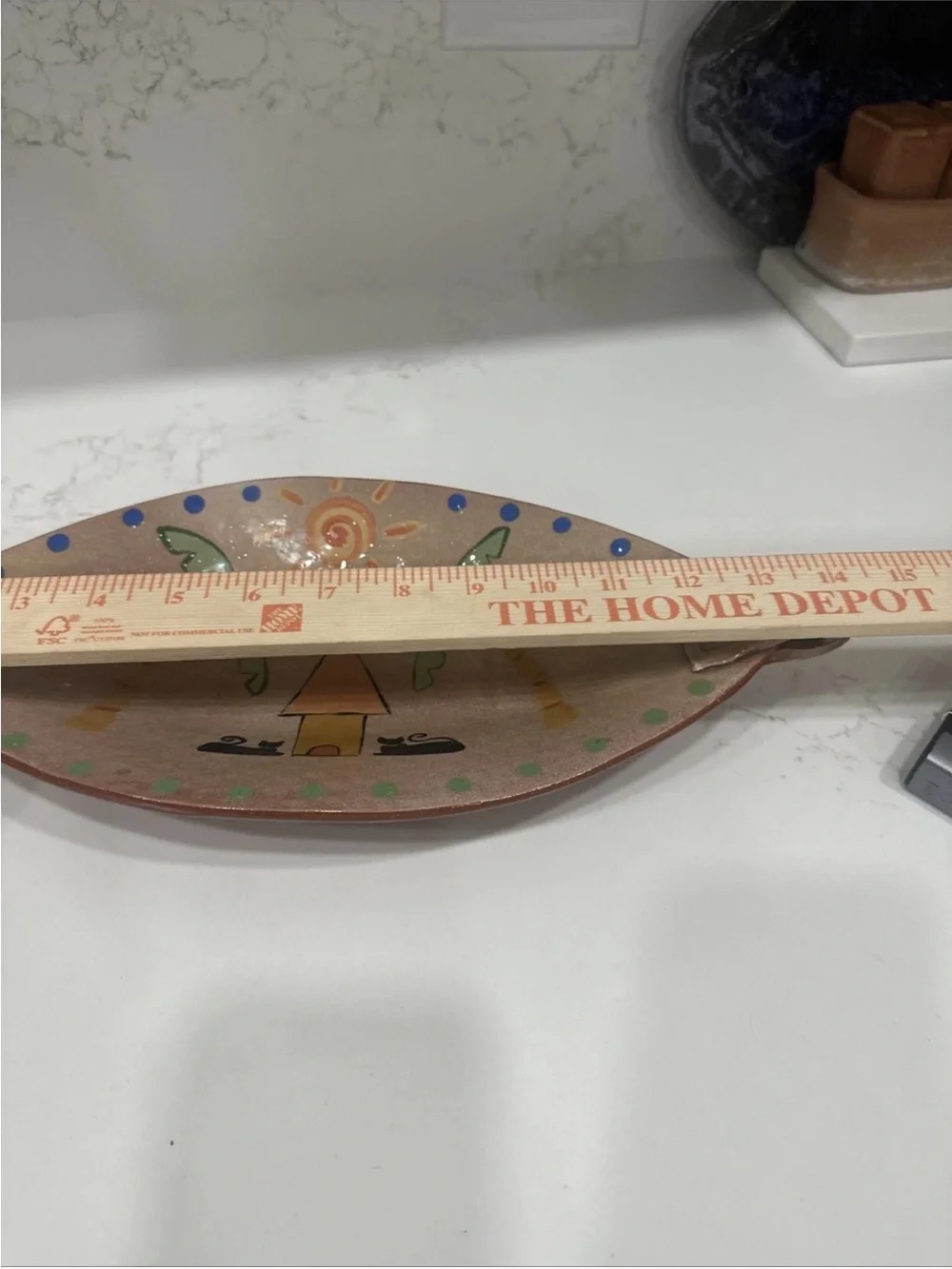 Hand Painted Oblong Pottery Dish Sun Palm Trees Cats Folk Art